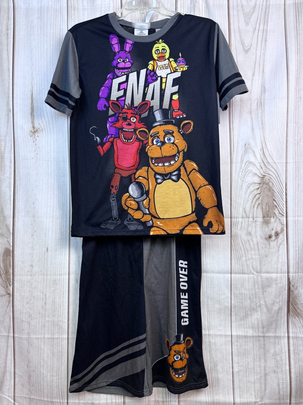 Five Nights at Freddy's Kids' Pajama Shorts Set Lightweight Black Gray Sz 14-16